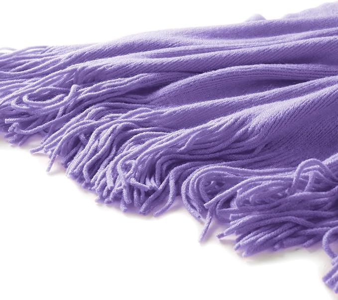 Homiest Lavender Knitted Throw Blanket with Fringe, 50x60 Inch | Pure Acrylic, Lightweight & Breathable, All-Season Use, Machine Washable, Wrinkle & Fade Resistant, for Couch Sofa And Bed