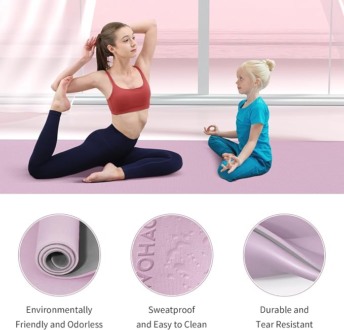 Extra Thick 8mm Yoga Mat, 72"x28" Non Slip Exercise Mat, Reversible 2-Sided Dual Color Premium POE Material, with Carrying Strap for Yoga, Pilates, Home Gym