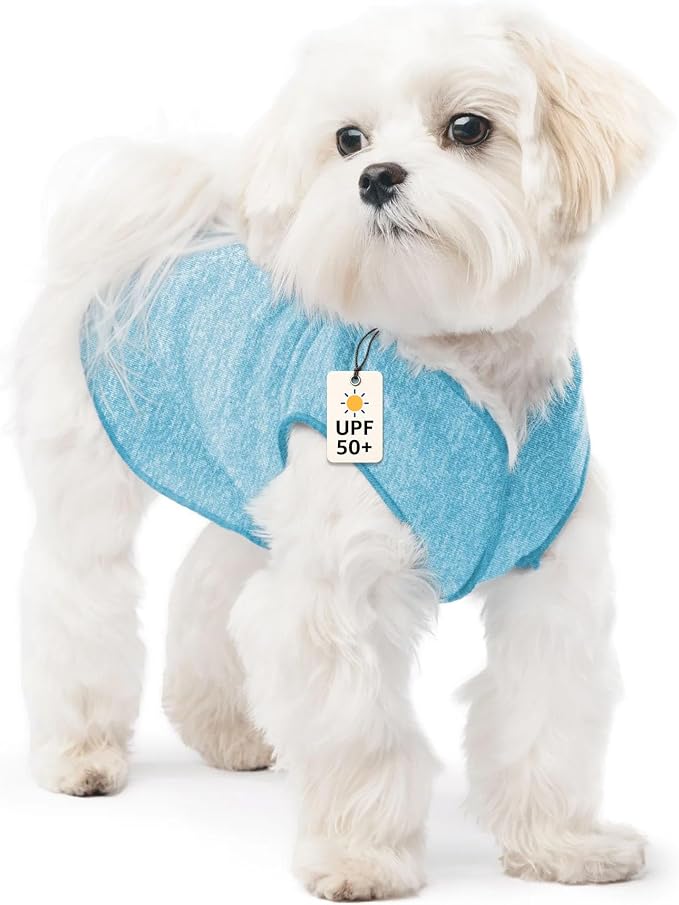 Goldpaw Dog Sun Shirt with UV Protection - Lightweight, Cooling Sun Protection Clothing for Small Dogs - Reduce Heat Absorption - Made in the USA - Machine Washable - Ocean Blue - Size 8