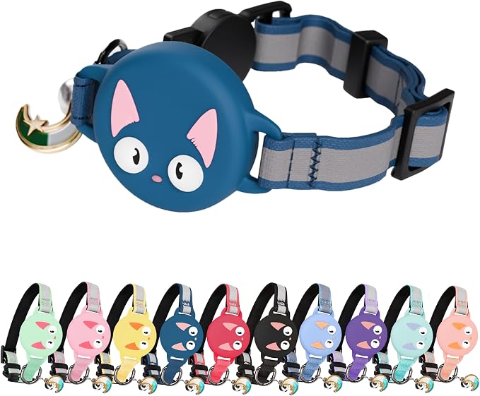 AirTag Cat Collar – Breakaway Reflective & Waterproof Collar with Built-in Holder, Adjustable with Bell for Indoor/Outdoor Cats – AirTag Not Included, Blue Marine (9-12")