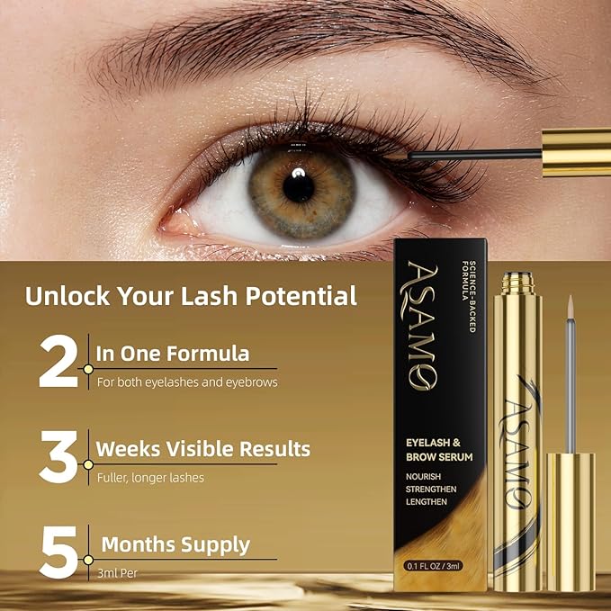 Eyelash & Eyebrow Growth Serum-2-in-1 Lash & Brow Enhancer for Longer, Thicker, Fuller Looking Lashes - Advanced Peptide Formula, Vegan & Cruelty-Free, Safe for Sensitive Eyes - 3ml (Carbon Gold)