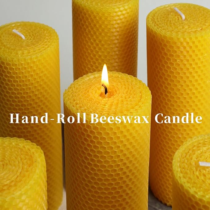 4 Pack Large Beeswax Pillar Candles, 2.8x8 Inch Pure Natural Beeswax Candles 200 Hours Emergency Candle, Organic Unscented Bees Wax Candles for Home, Paryer, Party