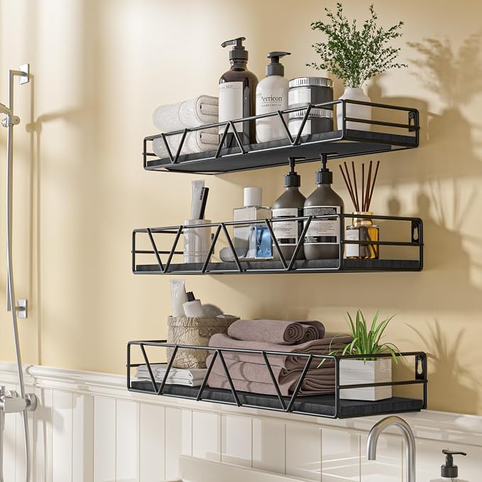Floating Shelves Set of 3, Wood Wall Shelf, Farmhouse Shelf for Bedroom | Wall Mounted Floating Shelf for Living Room, Bedroom, Bathroom, Kitchen, Office