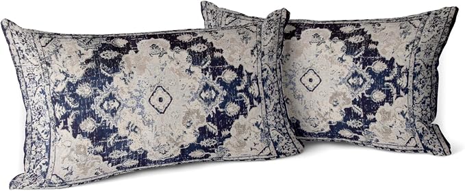 Snycler Boho Throw Pillow Covers 12x20 inch Set of 2 Boho Rug Carpet Double Sided Pattern Cotton Soft Pillow Case Cushion Cover Pillowcase for Couch Sofa Bed Decorative (Navy Blue)