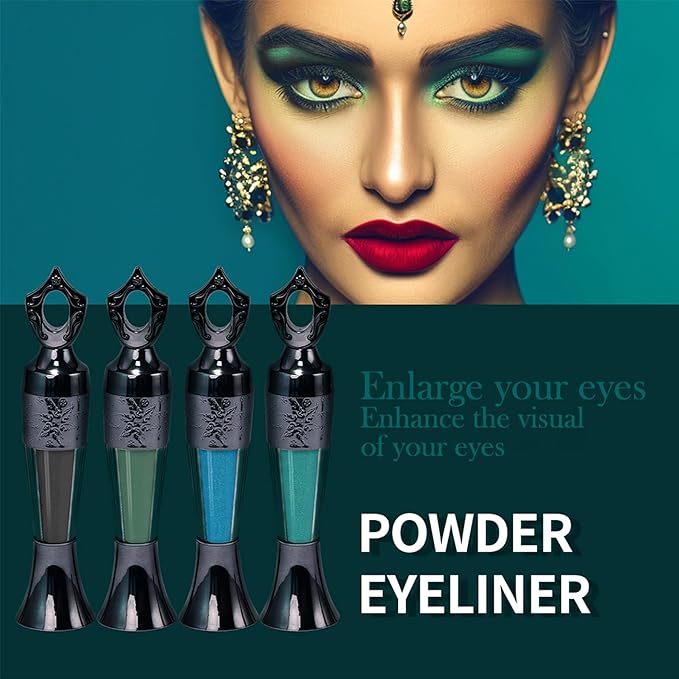 Powder Eyeliner, Multi-Use Eyeliner Powder Long-Wearing & Smudge-Proof Intense Color Easy To Apply, Gentle & Skin-Friendly Formula, Smoothly Outlines The Eye-Liner For Women, #02 Dark Green