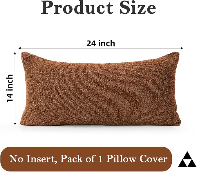 JoraLion 14x24 inch Boucle Lumbar Pillow Cover, Rust Woven Texture Neutral Long Pillow Cover Breathable Cushion Case for Couch Sofa Bed Living Room Home Decor (Cover Only)