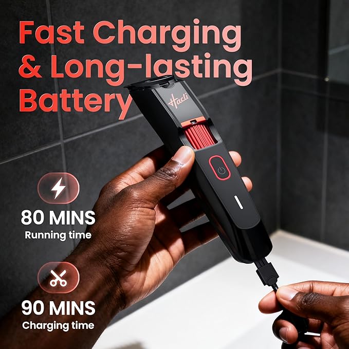 HACLI Men's Beard Trimmer with Precision Dial, 20 Adjustable Length Settings for Beard Mustache & Facial Grooming, Cordless Rechargeable, Professional Hair Clipper IPX7 Waterproof Wet/Dry Use, Red
