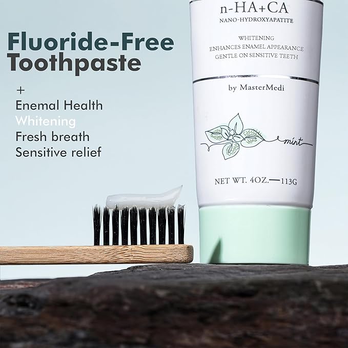 MasterMedi Nano Hydroxyapatite Toothpaste with Xylitol – Fluoride & SLS Free, Remineralizing Formula for Whitening, Sensitive Teeth, Enamel Repair & Strength, Magic Mint, 4 oz (Pack of 3)