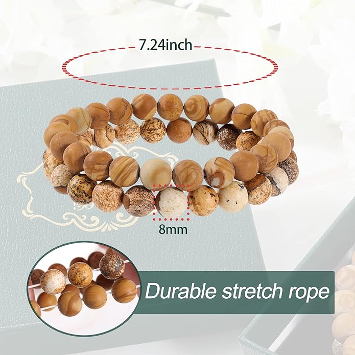 Bivei Natural Gemstone Semi Precious Healing Crystals Handmade Stretchy Round Beads Bracelet,Stocking Stuffers for Women Enhance Positive Energy