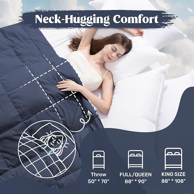 puredown® Soft Feather Down Blanket Lightweight Packable Down & Feather Fill Blanket for Indoor and Outdoor Use, King Size Blankets, 88"X108", Navy