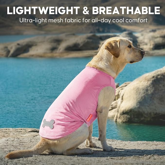 KYEESE 2Pack Dog Shirt, Lightweight Sun Protection Dog T Shirts for Medium Large Dogs Girl, Breathable Mesh Tank Top Sleeveless Pet Reflective Vest, Soft Summer Dogs Clothes, Lemon+Pink, 2XL