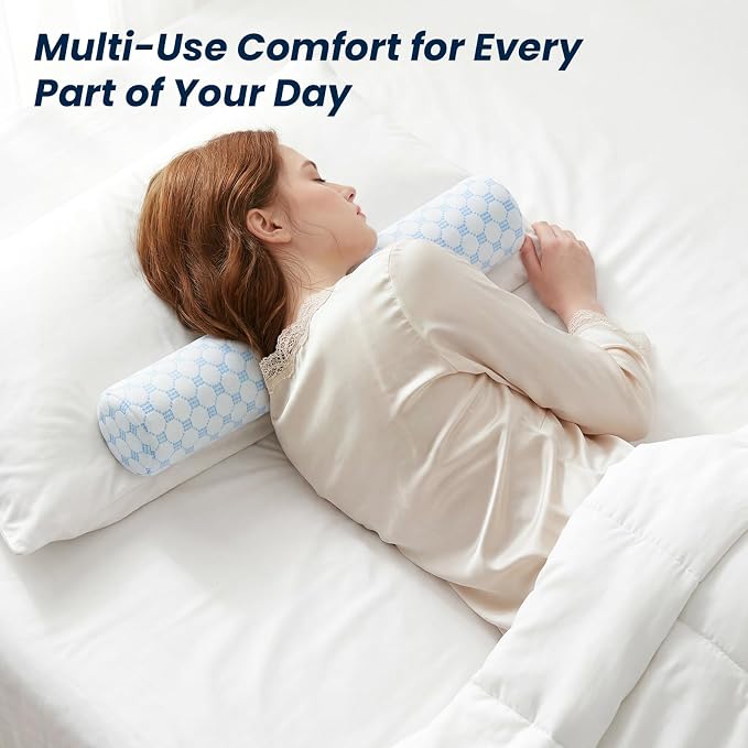Neck Roll Cervical Pillow for Neck Pain Relief - Memory Foam Neck Pillow for Bed | Round Neck Pillows for Sleeping (Cool-Blue, X-Small - 3.5" H)