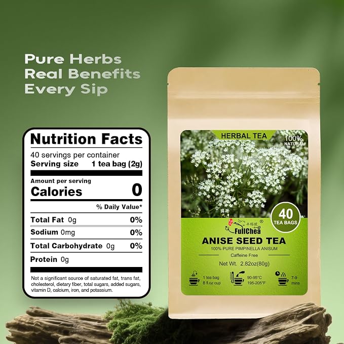 FullChea - Anise Seed Tea Bags, 40 Count, Whole Pimpinella Anisum Seeds | Premium whole anise seed herbal tea, non-GMO, caffeine-free, gentle for digestive comfort, ideal for daily relaxation