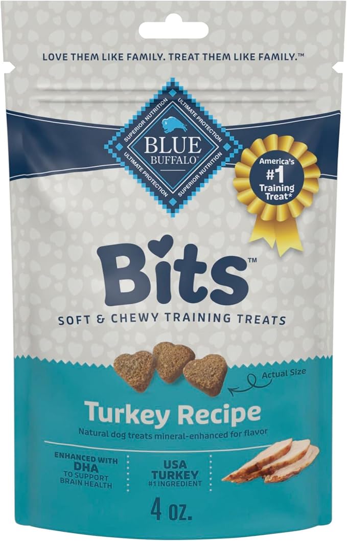 Blue Buffalo Bits Turkey Training Treats, 4 oz | Real Turkey First, DHA for Cognitive Development, No Chicken By-Product Meals, Corn, Wheat, or Soy