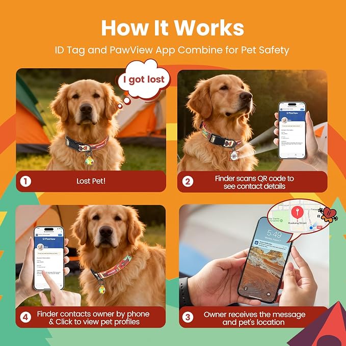 Dog Collar with QR Code ID Tag, Adjustable Pet Collar, Red, M