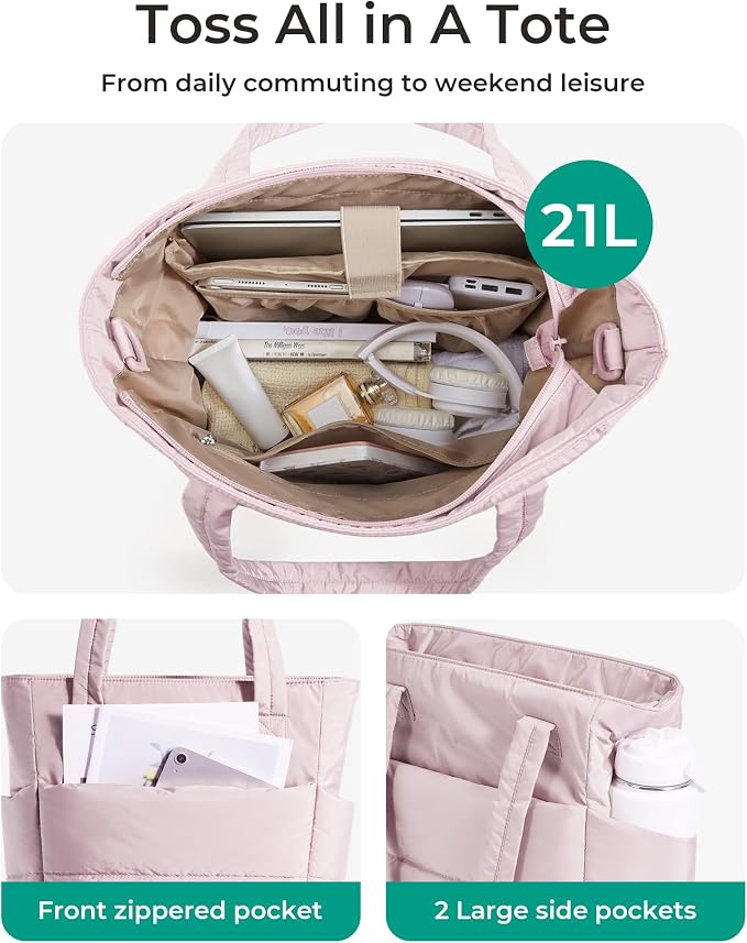 BAGSMART Tote Bag for Women, Lightweight Puffy Tote Bag with Compartments Shoulder Bag Handbag for Travel, Work, Gym | Lightweight