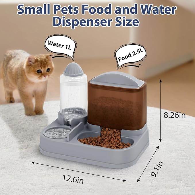 Yummy Sam Automatic Small Pet Feeder and Water Dispenser, 2 in 1 Gravity Cat Auto Pet Feeder and Waterer Set Feeder Dish for Small Medium Pets Dog Puppy Kitten (Brown·)