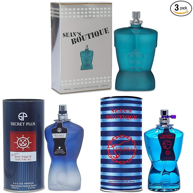A CENTER 3Pack Men Cologne Sean's Boutique Series Eau De Parfume Spray with Woody Floral & Fruity Scent Perfume Gift Set Day to Night Luxury Fragrances