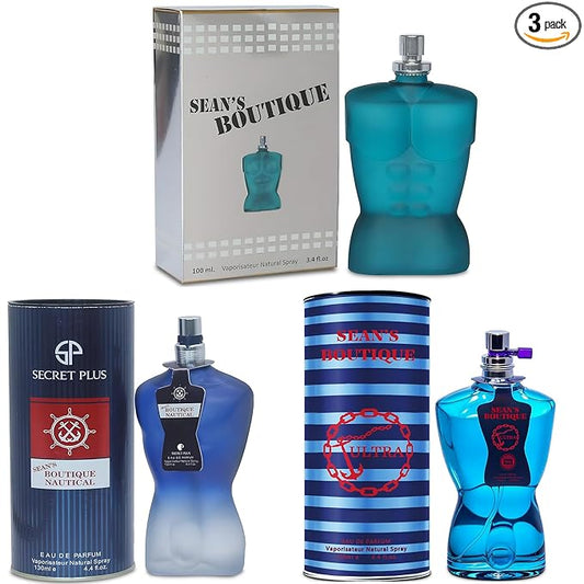 A CENTER 3Pack Men Cologne Sean's Boutique Series Eau De Parfume Spray with Woody Floral & Fruity Scent Perfume Gift Set Day to Night Luxury Fragrances