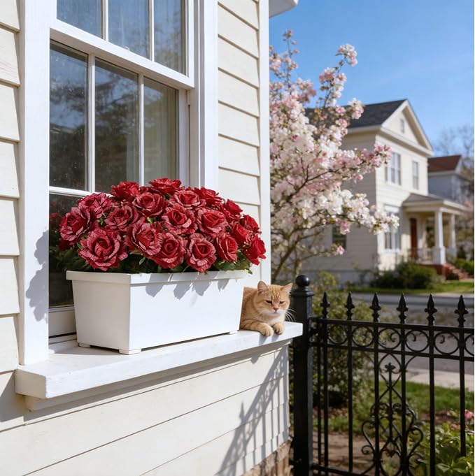 INXUGAO Artificial Flowers Fake Roses for Outdoor, 6Pcs 28" Long Stem Silk Red Roses for Wedding Indoor Outside Party Decor, Realistic Faux Bouquet for Tall Vase Planter