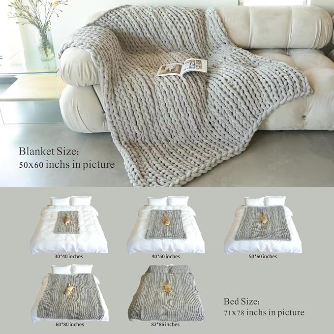 Maetoow Chenille Chunky Knit Blanket,Handmade Cozy for Home Decor,50×60, Baby Blue