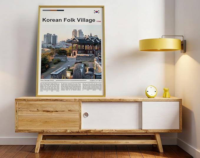 Poster Korean Folk Village Wall Art Original Design(17"x11" Unframed) Joseon Dynasty Architecture Print South Korea Travel Landmark Gyeonggi Cultural Heritage Ancient Palace Zen Scenery Picture