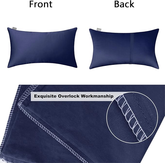 Thmyo 4-Pack 100% Cotton Lumbar Comfortable Solid Decorative Throw Pillow Case Rectangle Cushion Cover Sublimation Blank Pillow Covers Halloween DIY Throw Pillowcase(12x20inch/30x50cm,Dark Blue)
