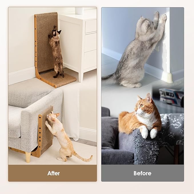 EHEYCIGA Cardboard Cat Scratcher for Indoor Cats, 26.8 Inch, Brown | L Shaped Scratching Post, Vertical Cat Scratching Board with Ball Cat Toy, Furniture Protector, Large Cat Scratch Pad