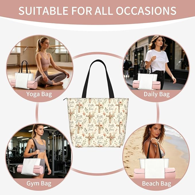 Christian Cross Jesus God Yoga Mat Bag for Women with Mats Bags Carrier Carryall Canvas Tote with Zipper Pocket, Polyester Gym Bag for Yoga Pilates Beach Travel Fitness Workout Gifts for Yoga Lovers