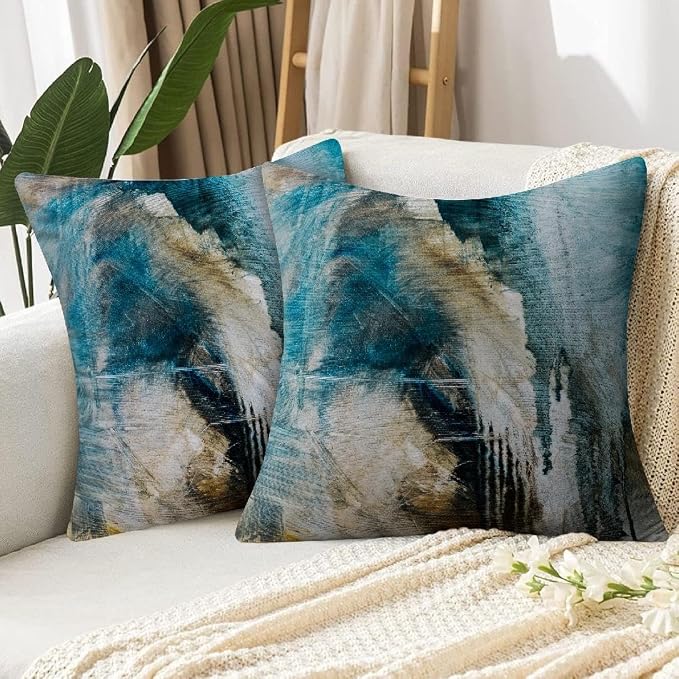 Throw Pillow Covers for Couch, 16x16 Inch, 2 Pack, Black Teal | Decorative Throw Pillow Covers Cushion Covers for Couch Bedroom Sofa Living Room