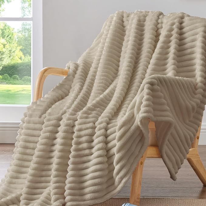 BEDELITE Ribbed Fleece Throw Blanket for Couch, Linen, 50"x70" | Ultra-Soft Plush Fleece, Warm Yet Lightweight, Ribbed Texture, Home Decor, Machine Washable, Giftable, All-Season Use