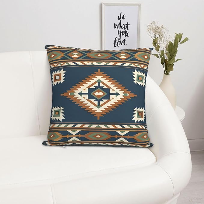 Aztec Southwestern Navy Blue Throw Pillow Covers 20x20 Set of 2 Western Boho Cushion Cases Home Decor