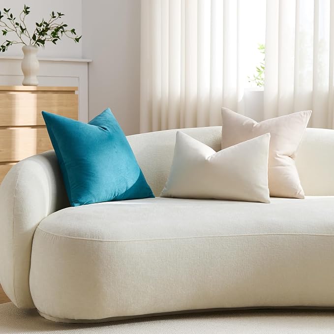 Euro Sham Covers 24x24 Turquoise: Pack of 2 Cozy Soft Velvet Square Modern Luxury Decorative Throw Pillow Cases for Sofa Couch Living Room Bed Home Decor