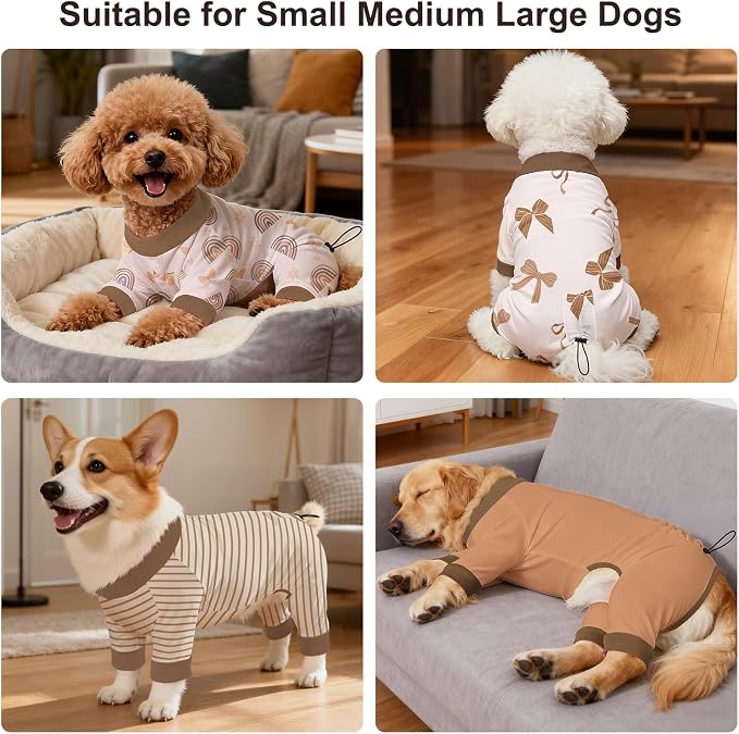 Bienbee Dog Pajamas, 4 Pack Adjustable Onesies for Small to Large Dogs L | Dog Shedding Suit with Soft Fabric, Breathable & Stretchy, and Adjustable Back Length for Sleeping Lounging and Daily Use