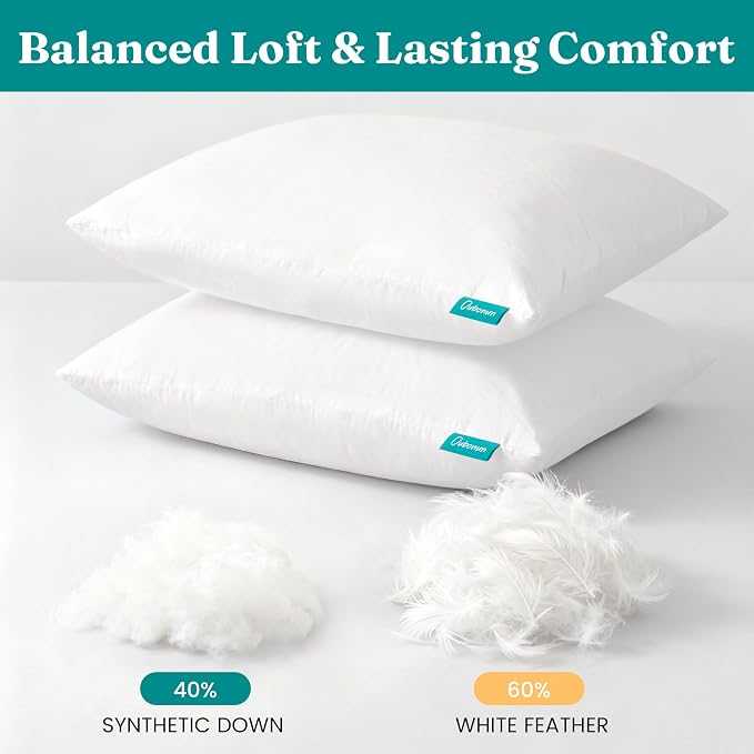 Oubonun Throw Pillow Inserts, 22x22, Set of 2 | Feather Down 100% Cotton Cover, Medium Firm Decorative ，for Couch, Sofa, Bed, Chair