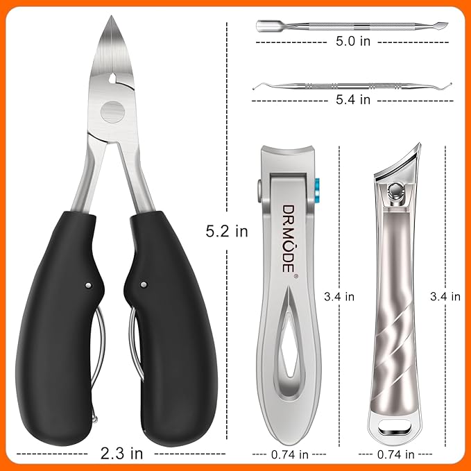 DRMODE Toenail Clippers for Seniors Thick Toenails, Large Toe Nail Clippers for Men Thick Nails with Wide Opening, Sharp Heavy Duty Ingrown Toenail Clippers Nail Cutter Long Handle with Slanted Blade