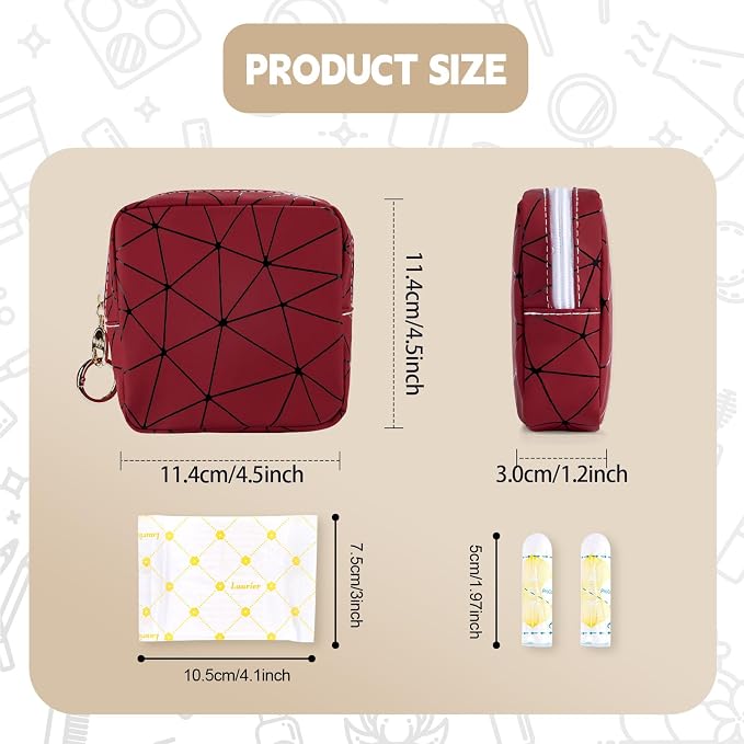 Period Bag for Teen Girls, PU Leather Sanitary Napkin Storage Bag, Menstrual Pad Bag Tampon Holder for Purse (Gray)