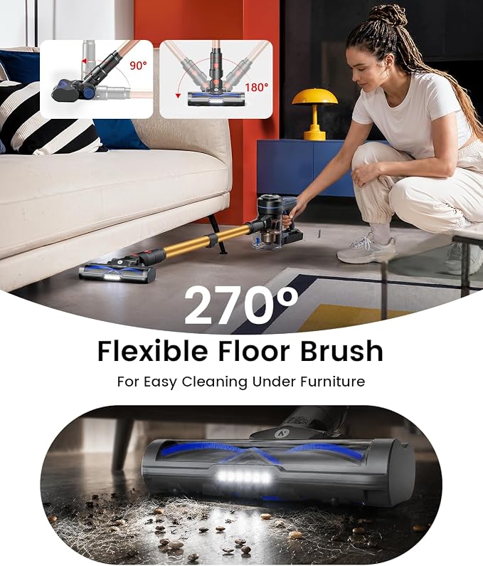 NADALY Cordless Vacuum Cleaner, 580W 50KPa Self-Standing Stick Vacuum with 65-Min Runtime, Anti-Tangle Brush, 1.8L Large Dust Cup, Lightweight Vacuum Cleaners for Home Hardwood Floor Carpet Pet Hair