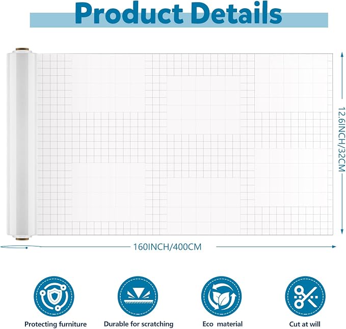 Anti Cat Scratch Furniture Protector – Clear Thicken Vinyl Tape 160"x 12.6", Single-Sided Sticky Couch Protector from Cat Claws, Flexible Guard for Sofa Corner Door Walls Bed Leather