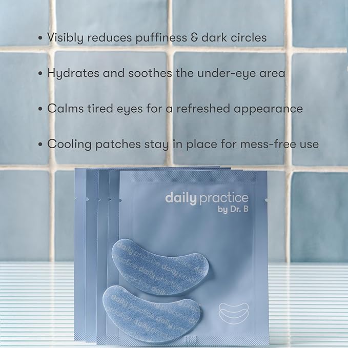 Daily Practice by Dr. B Brighten & Hydrate Under Eye Patches - Cooling Hydrogel Eye Masks for Dark Circles, Puffiness & Tired Eyes - Ophthalmologist-Created, Dermatologist-Tested (5 Pack, 1 Pair Each)