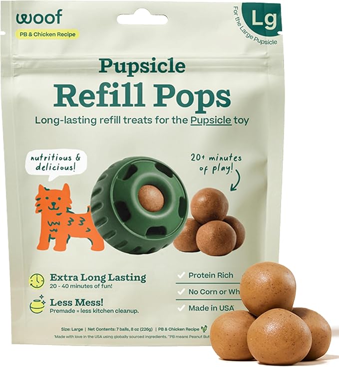 WOOF Pupsicle Chicken Refill Pops Dog Treats, Large, 7 Count | For large Pupsicles, chicken flavor, long-lasting treats, pre-made Pops, wholesome ingredients, shelf stable