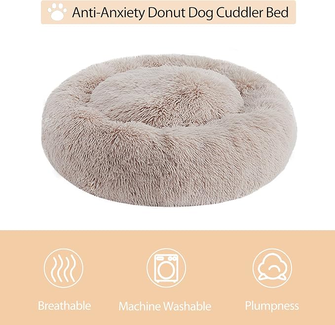 WNPETHOME Medium Round Calming Dog Bed Cat Bed for Comfy Sleep | Dog Bed For Medium Dog, Cute Washable Puppy Bed with Cozy Plush, Faux Fur Anxiety Pet Bed Donut Cuddler (30x30x10In, Brown)