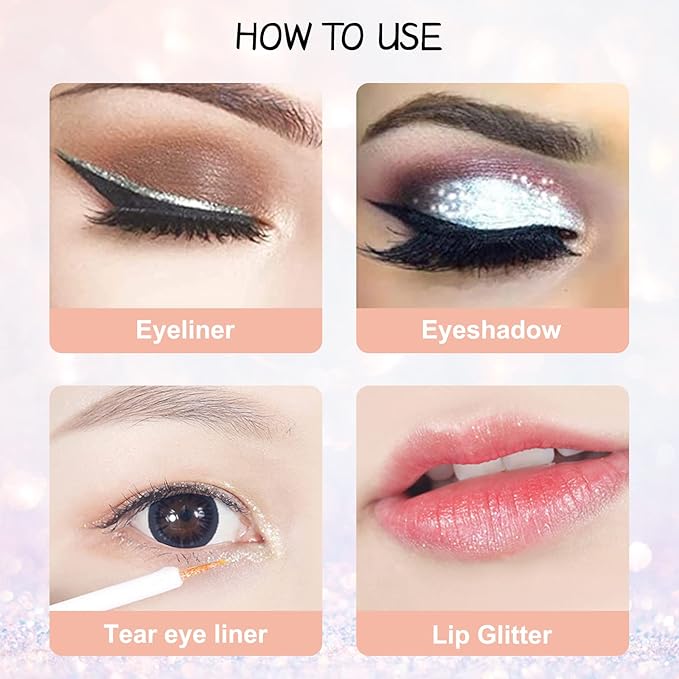 Erinde Liquid Glitter Eyeshadow Eyeliner, Metallic Shimmer Glitter Eyeshadow Liner, High Pigment Colored Eyeliner, Waterproof Long Lasting Sparkle Makeup for Women, Sunset Champagne