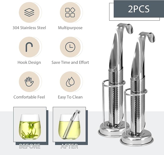 2 Sets Upgraded Tea Infuser for Loose ingredient Tea with Base - Durable Loose ingredient Tea Steeper, Portable Stainless Steel Tea Strainer for Home, Office & Travel
