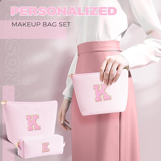 Gifts for Teenage Girls | Monogrammed Gifts for Women Teen Girls Initial Cosmetic Travel Makeup Bag | 8 9 10 11 12 13 14 15 16 Years Old Girl Trendy Stuff - Pink,K