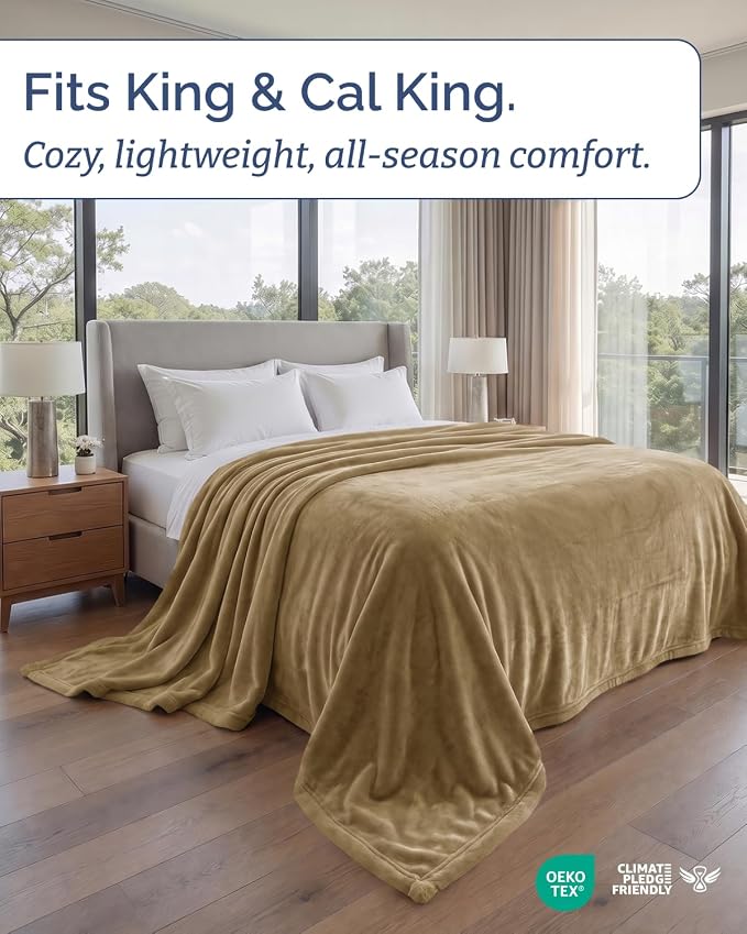 Ultra Soft Fleece Blanket Giant Blanket Size - Flannel Fleece Luxury Blanket - Lightweight for Couch Bed Chair - Thick, Warm and Breathable - All Season Cozy, Camel