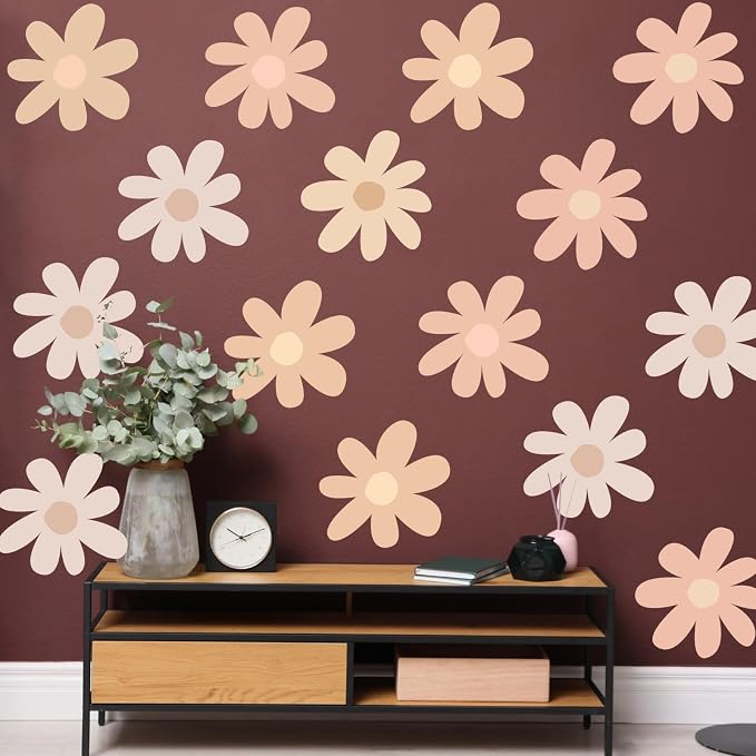 TaoBary 12 Sheet Daisy Wall Sticker Decal,Light Color,Bobo Style | Big Flower Wall Sticker, Pink White Floral Decal, Daisy Bedroom Room Decor, Removable Peel and Stick, Nursery Home Wall Decor