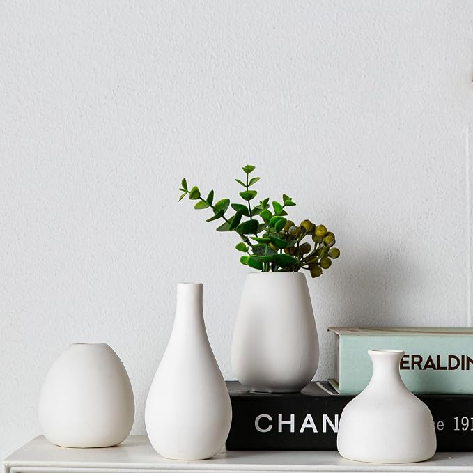 Tanvecle White Ceramic Bud Vase Set of 11, Small Vases for Pampas Grass, Flowers, Mini Vases for Modern Home Decor, Minimalist Decor, for Living Room, Dining Table & Shelves