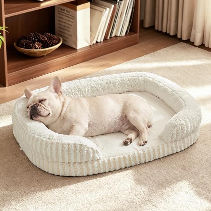 MIXJOY Orthopedic Dog Beds Medium Sized Dog,Medium Waterproof Oval Dog Bed with Removable Washable Cover,Egg-Crate Foam Big Pet Bed Couch Sofa with Bolster Sides,Non-Slip Bottom,M 28"X23",White