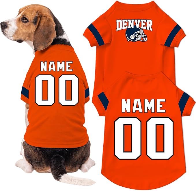 Denver Dog Clothes Personalized Pet Jersey T-Shirt Custom Name Number